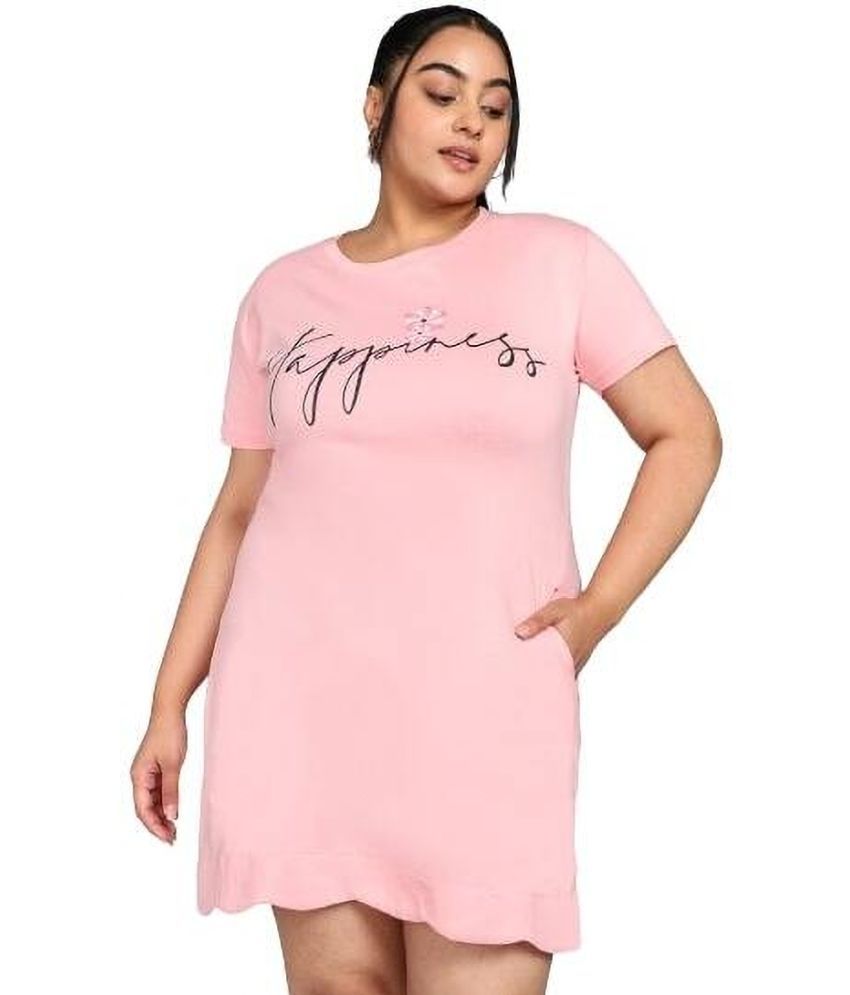     			OuterWear Cotton Printed Above Knee Women's T-shirt Dress - Pink ( Pack of 1 )