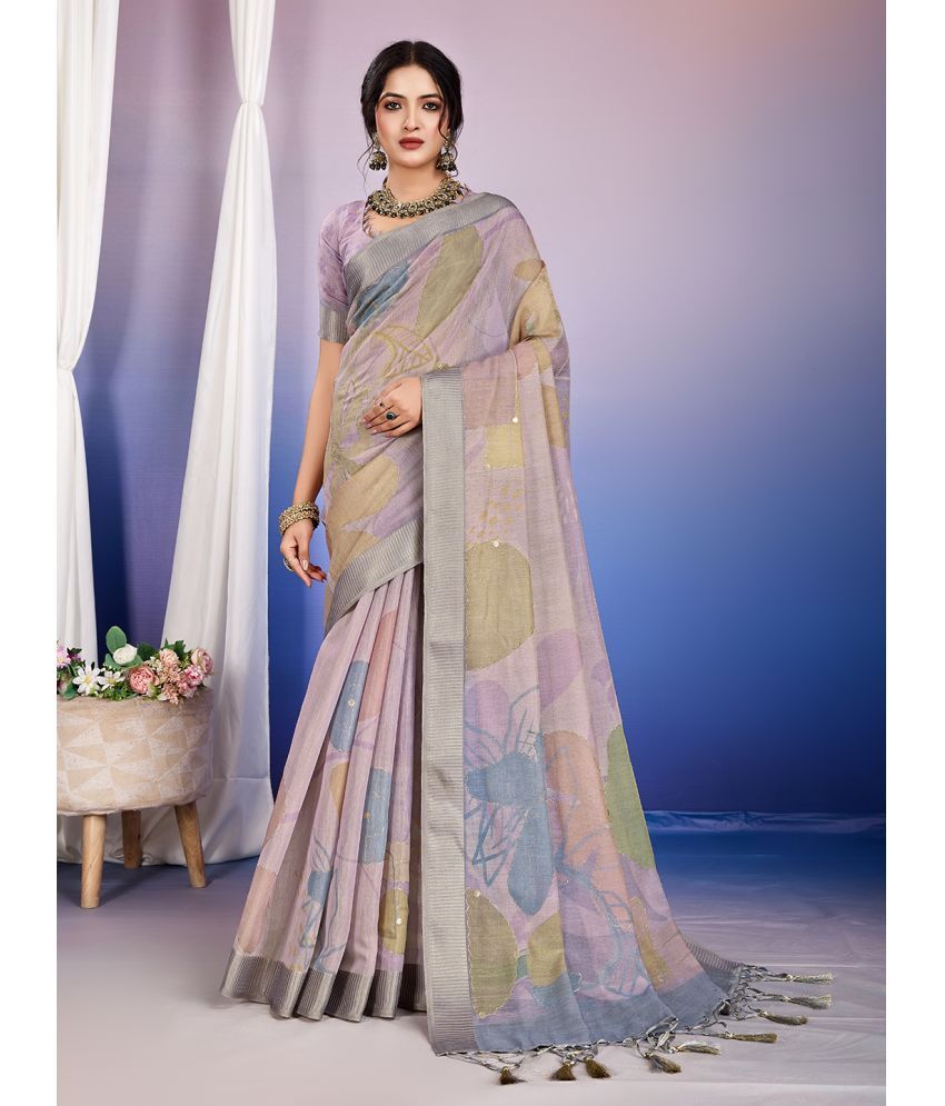     			Rekha Maniyar Cotton Silk Printed Saree With Blouse Piece ( Purple , Pack of 1 )