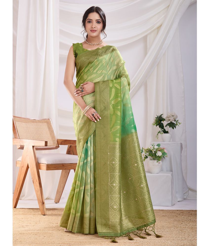     			Rekha Maniyar Cotton Silk Woven Saree With Blouse Piece ( Green , Pack of 1 )