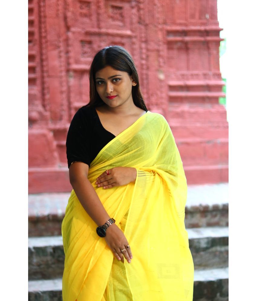     			SARADA HANDLOOM Art Silk Solid Saree With Blouse Piece ( Yellow , Pack of 1 )