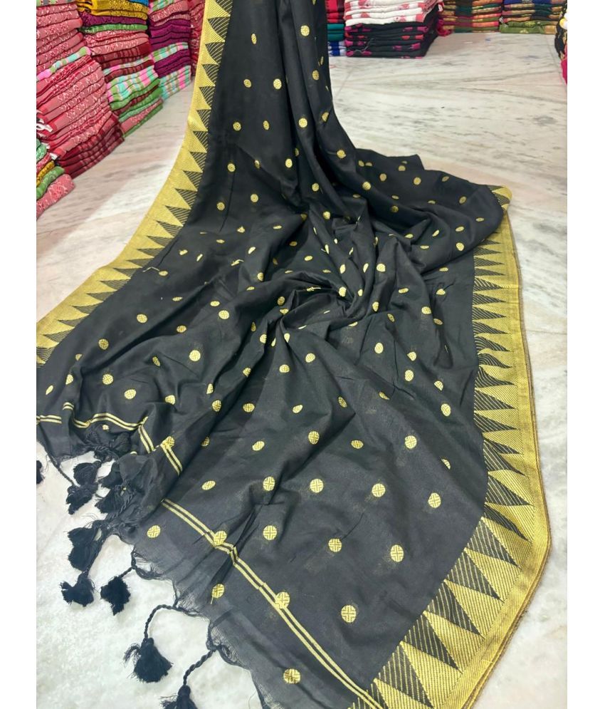     			SARADA HANDLOOM Cotton Printed Saree With Blouse Piece ( Black , Pack of 1 )