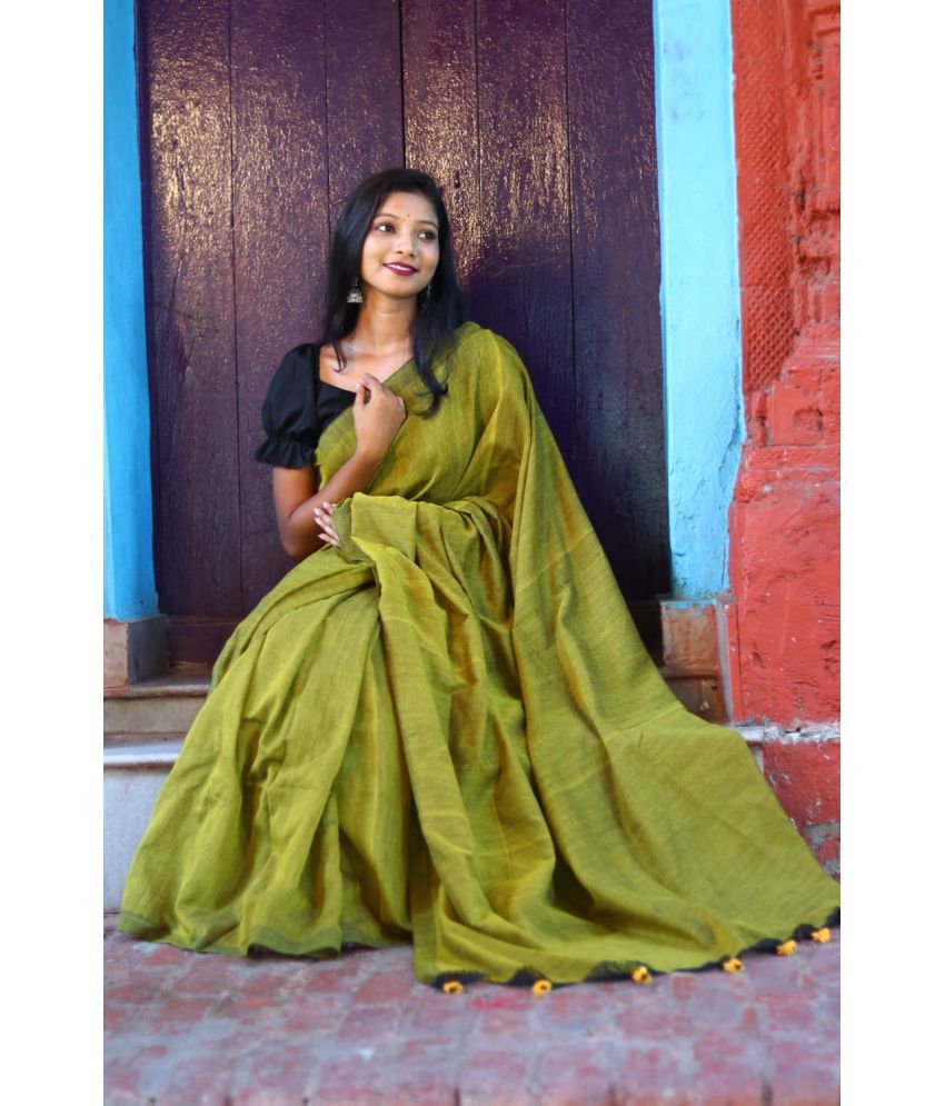     			SARADA HANDLOOM Cotton Solid Saree With Blouse Piece ( Yellow , Pack of 1 )