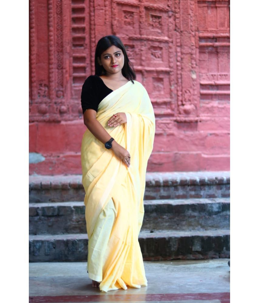     			SARADA HANDLOOM Cotton Solid Saree With Blouse Piece ( Yellow1 , Pack of 1 )