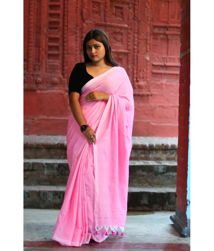     			SARADA HANDLOOM Cotton Solid Saree With Blouse Piece ( Pink , Pack of 1 )