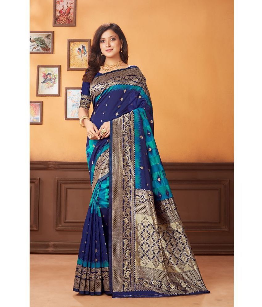     			SARIK  FASHION Banarasi Silk Embroidered Saree With Blouse Piece ( Blue , Pack of 1 )