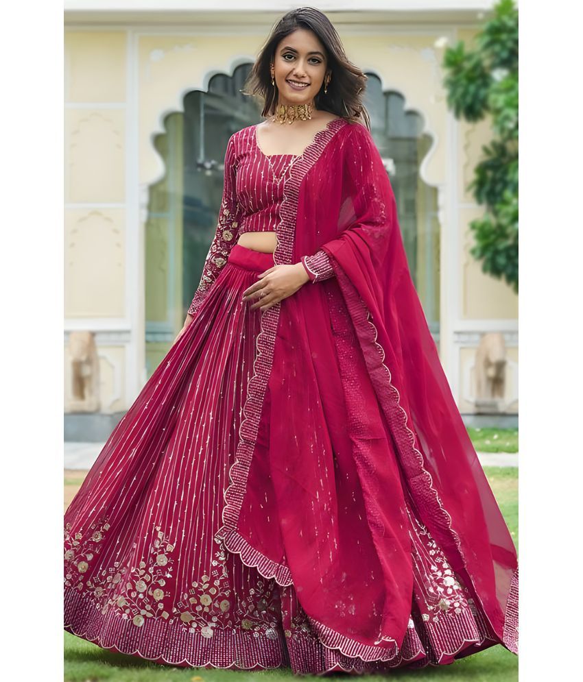     			Trijal Fab Pink Georgette Circular Stitched Lehenga Single