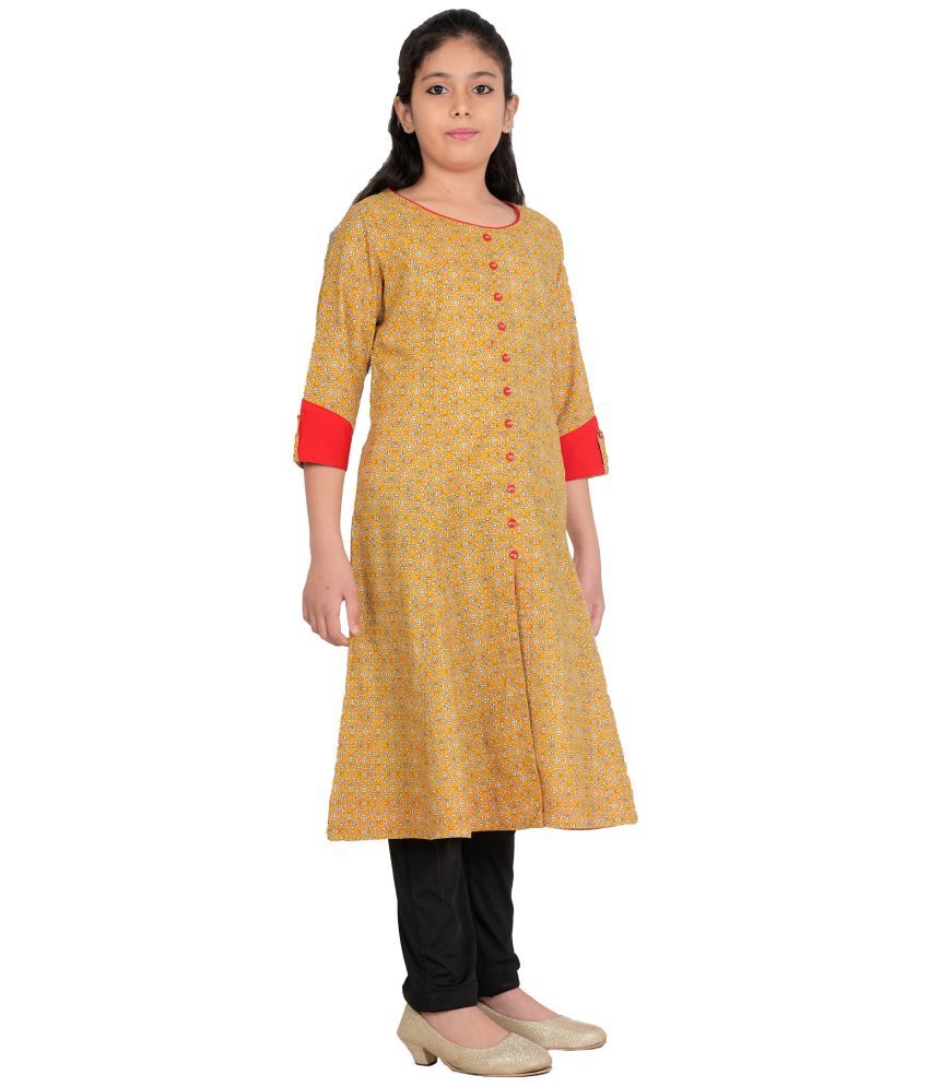     			Yash Gallery Girls Cotton A-Line Kurti ( Pack of 1 , Yellow )