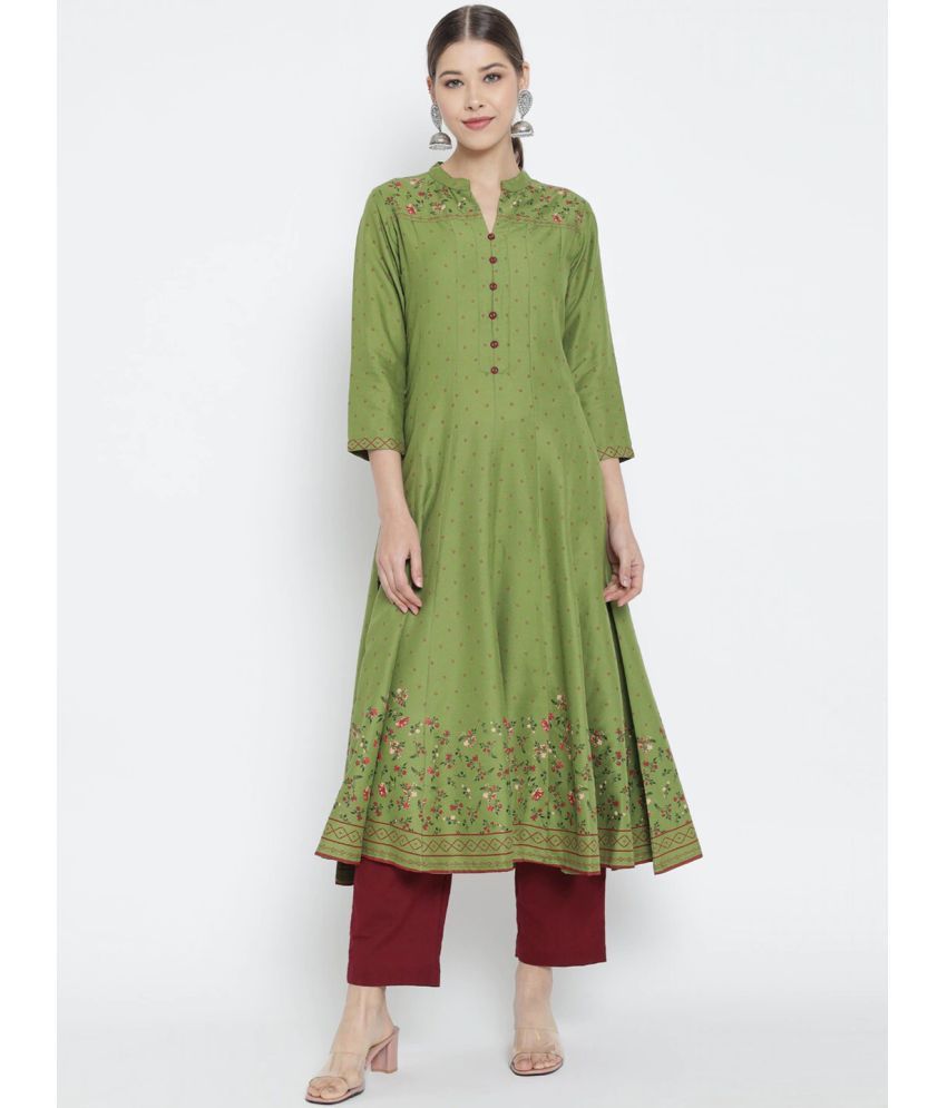     			Yash Gallery Pack of 1 Rayon Printed Flared Women's Kurti - ( Green )