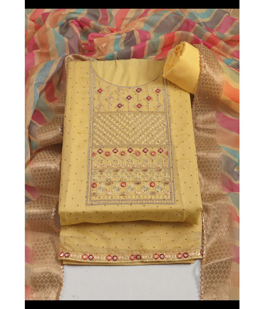     			tavas Unstitched Chanderi Embroidered Dress Material - Yellow ( Pack of 1 )