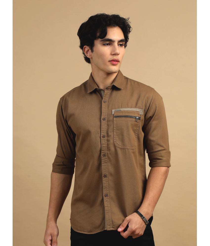     			Cool Colors Cotton Blend Slim Fit Solids Full Sleeves Men's Casual Shirt - Khaki ( Pack of 1 )