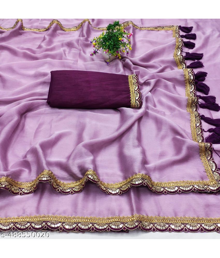     			GOPI SAREE Chiffon Embellished Saree With Blouse Piece ( Purple , Pack of 1 )