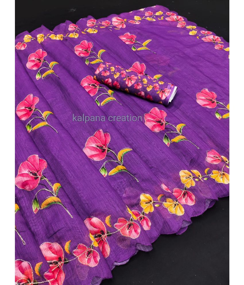     			GOPI SAREE Linen Printed Saree With Blouse Piece ( Purple , Pack of 1 )