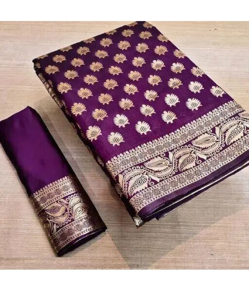     			Gazal Fashions Banarasi Silk Woven Saree With Blouse Piece ( Purple , Pack of 1 )