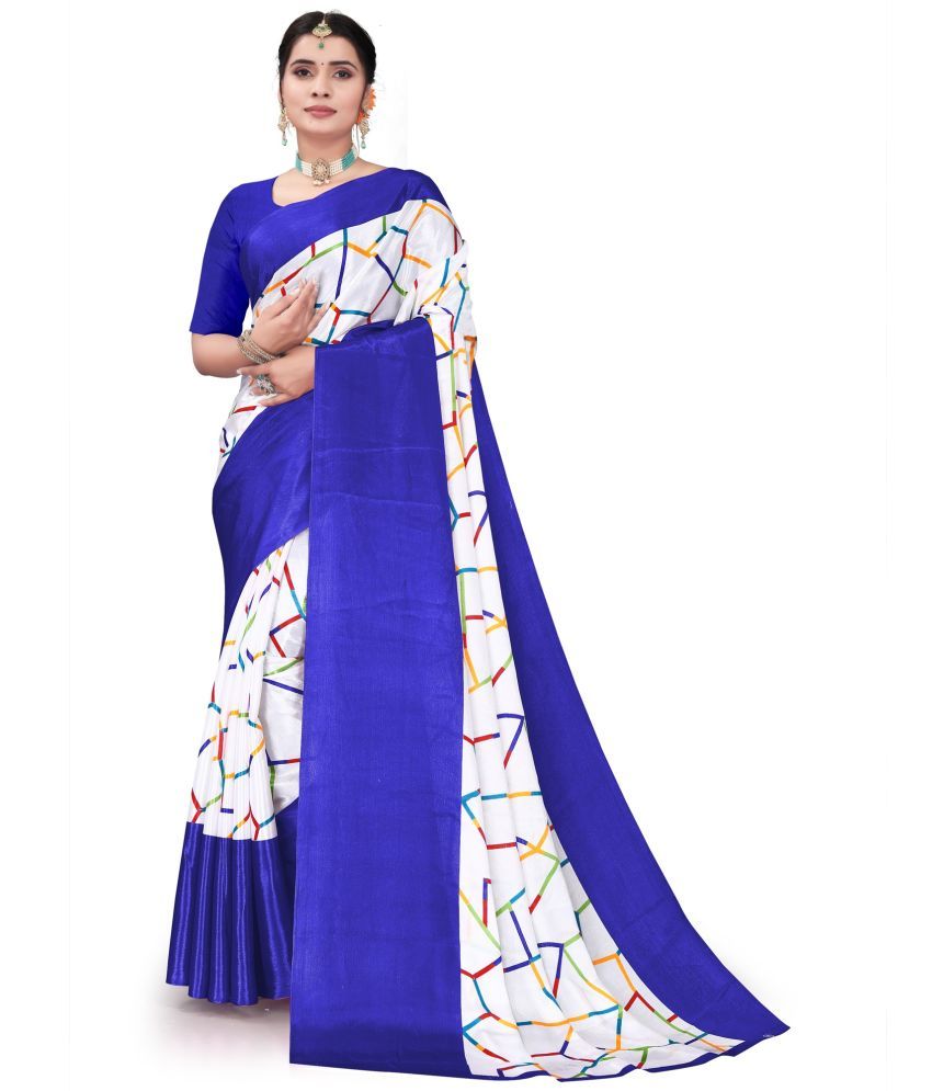     			Grubstaker Crepe Checks Saree With Blouse Piece ( Blue , Pack of 1 )