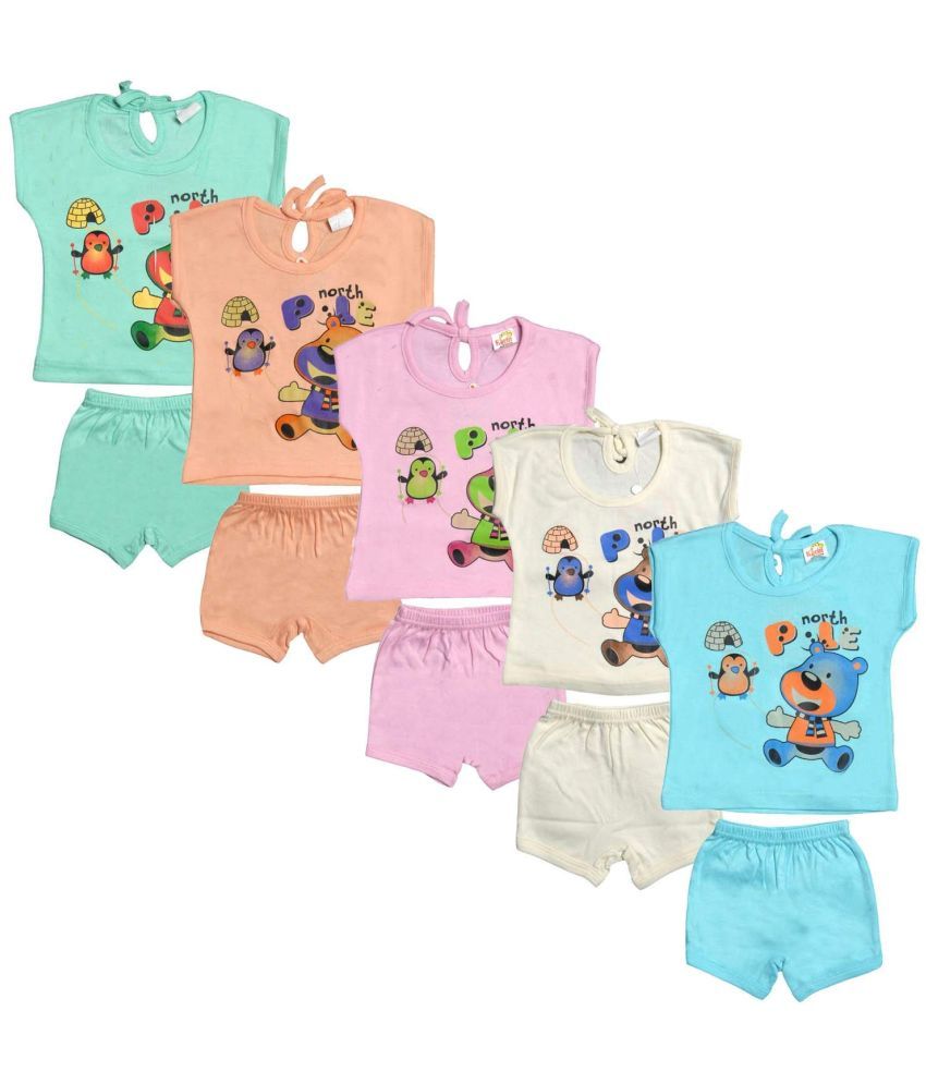     			JUST TRY FASHION Pack of 5 Unisex for Baby Cotton Top & Shorts ( Multicolor 1 )