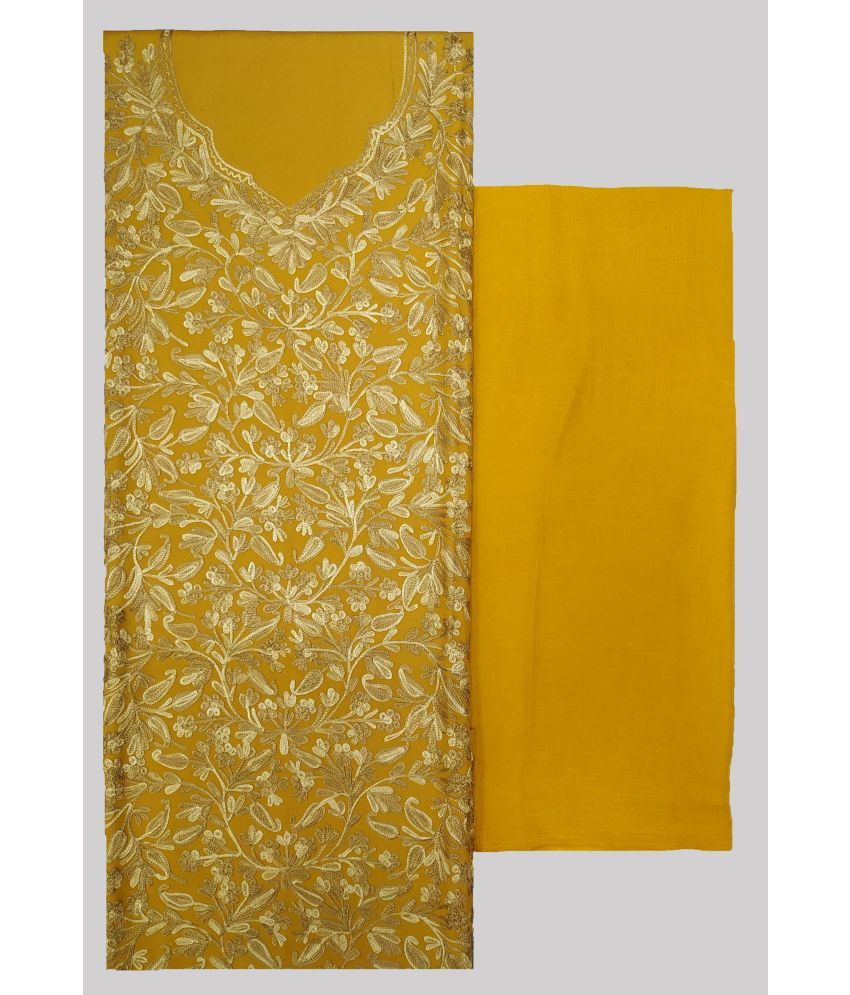     			KASHMIRI Unstitched Cotton Embroidered Dress Material - Yellow ( Pack of 1 )