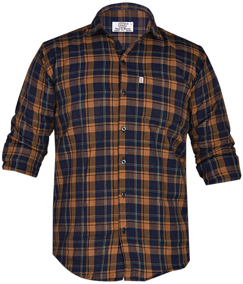     			Marc Laurent Cotton Blend Regular Fit Checks Full Sleeves Men's Casual Shirt - Brown ( Pack of 1 )