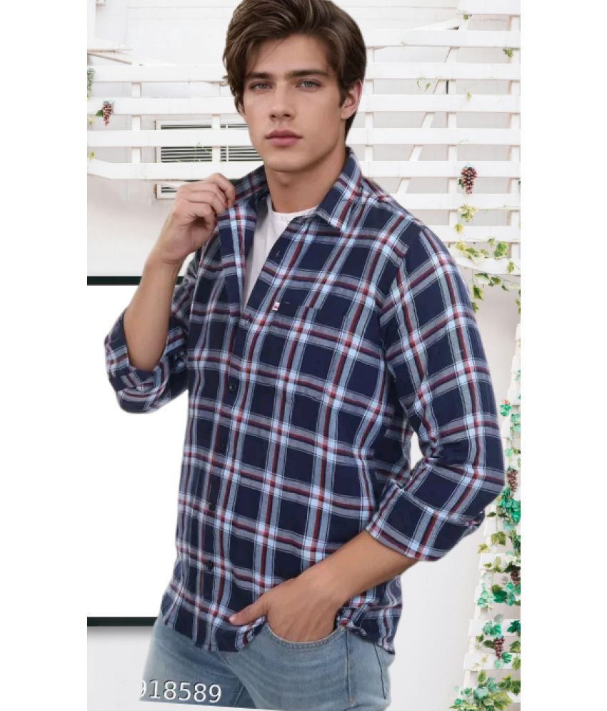     			Marc Laurent Cotton Blend Regular Fit Checks Full Sleeves Men's Casual Shirt - Blue ( Pack of 1 )