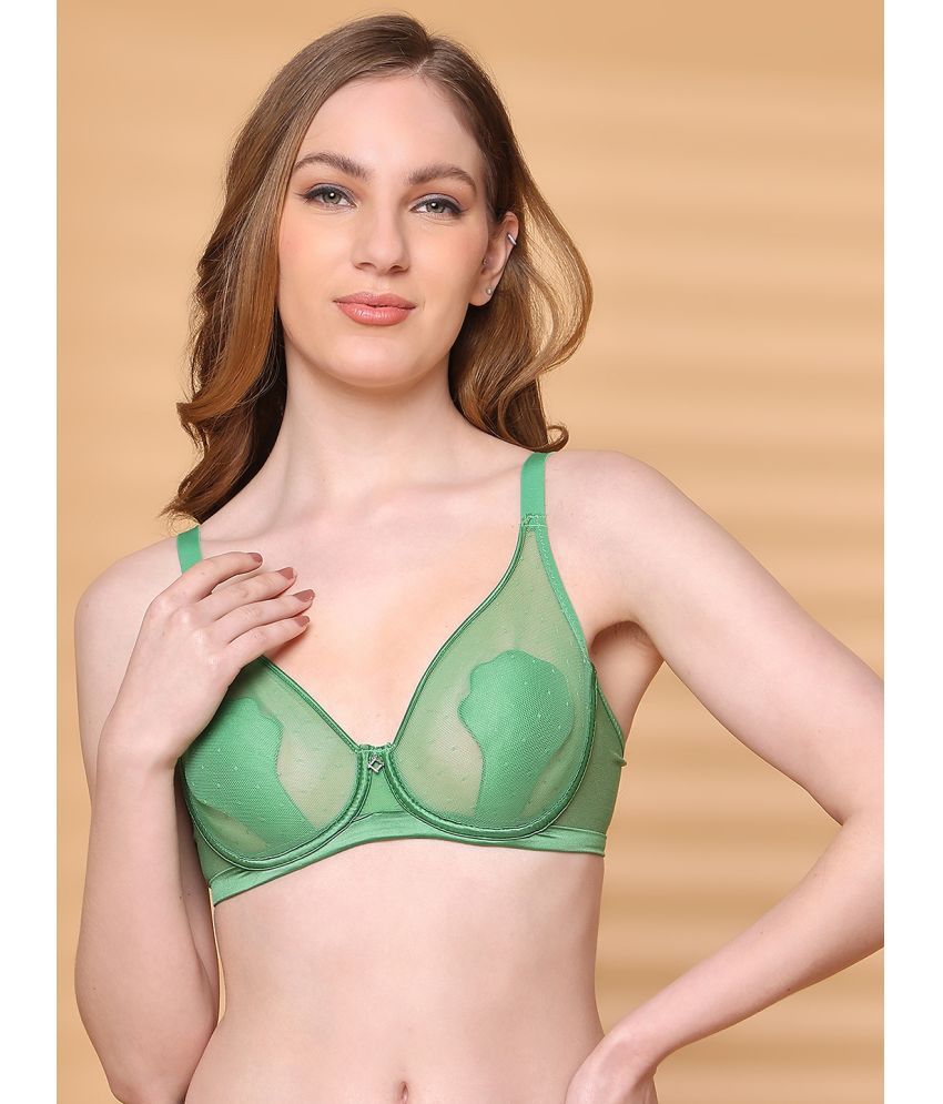     			PrettyCat Pack of 1 Mesh Lightly Padded Plunge Bra For Women ( Green )