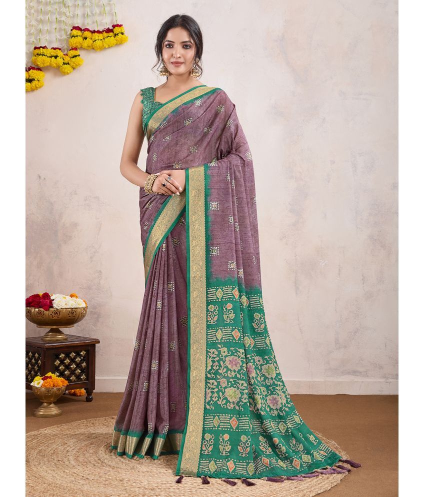     			Rekha Maniyar Crepe Printed Saree With Blouse Piece ( Purple , Pack of 1 )