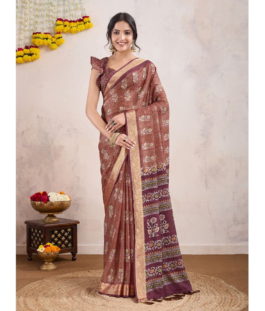     			Rekha Maniyar Crepe Printed Saree With Blouse Piece ( Brown , Pack of 1 )