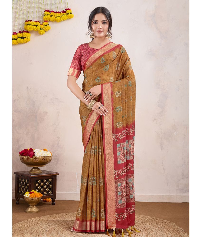     			Rekha Maniyar Crepe Printed Saree With Blouse Piece ( Mustard , Pack of 1 )