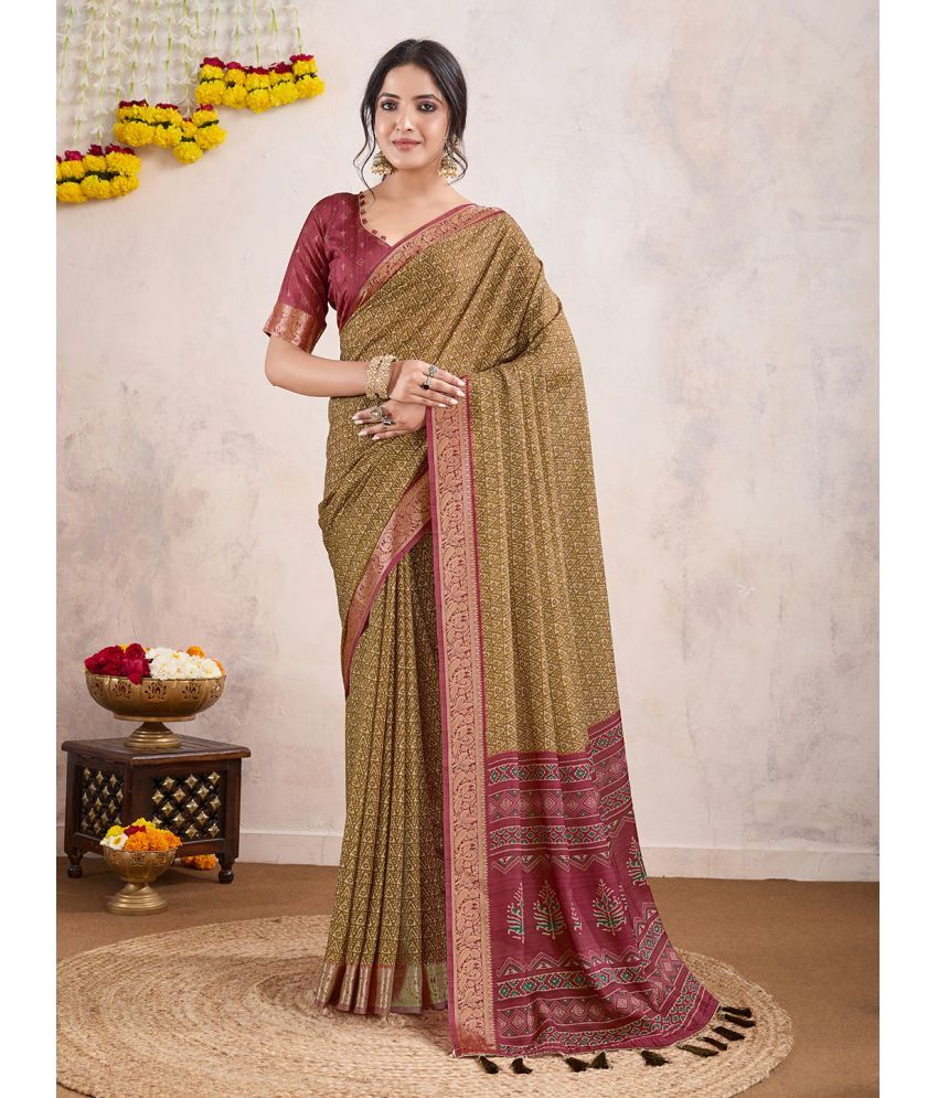     			Rekha Maniyar Crepe Printed Saree With Blouse Piece ( Olive , Pack of 1 )