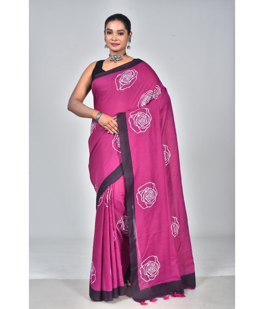     			SARADA HANDLOOM Cotton Printed Saree With Blouse Piece ( Pink , Pack of 1 )