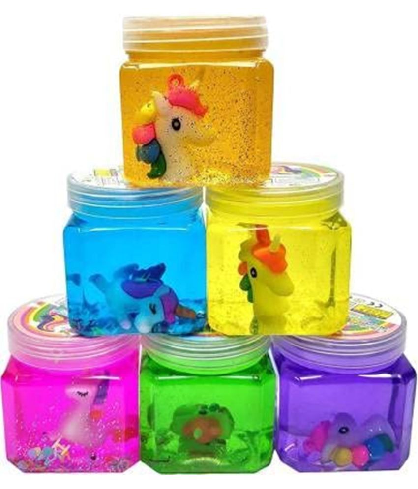     			ATIPRIYA Collection Fancy Unicorn Crystal Clay Slime Toy for Kids and Adults, Soft and Non-Sticky, Assorted Colours (6 PCs Set).