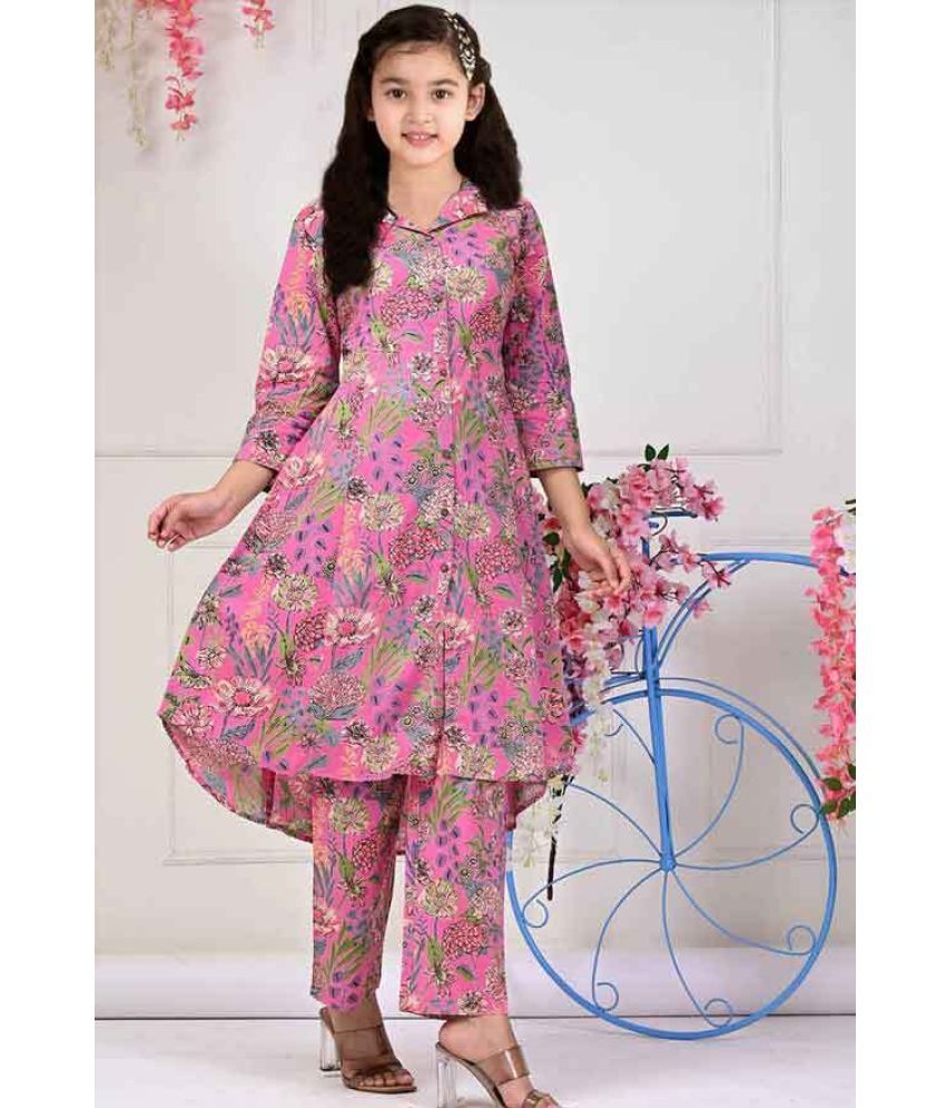     			Bholukart Girls Cotton Blend Kurti with Salwar ( Pack of 1 , Pink )