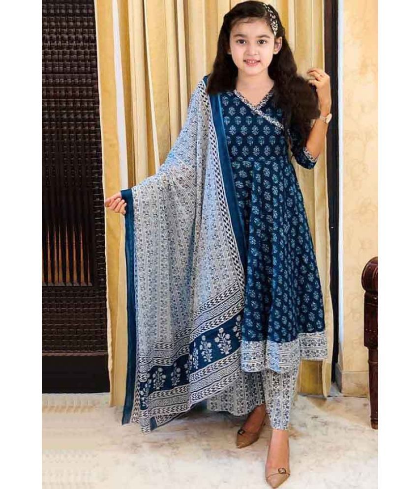     			Bholukart Girls Cotton Blend Kurti with Salwar ( Pack of 1 , Blue )