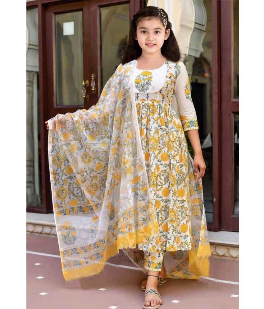     			Bholukart Girls Cotton Blend Kurti with Salwar ( Pack of 1 , White )