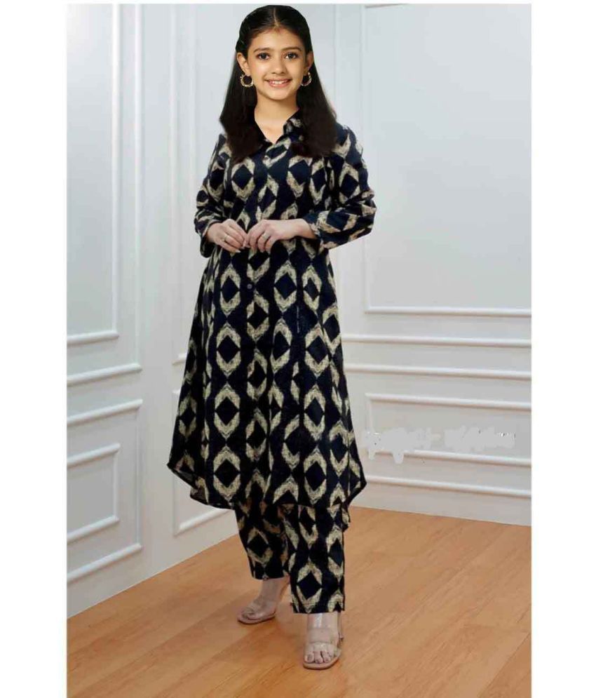     			Bholukart Girls Cotton Blend Kurti with Churidar ( Pack of 1 , Black )