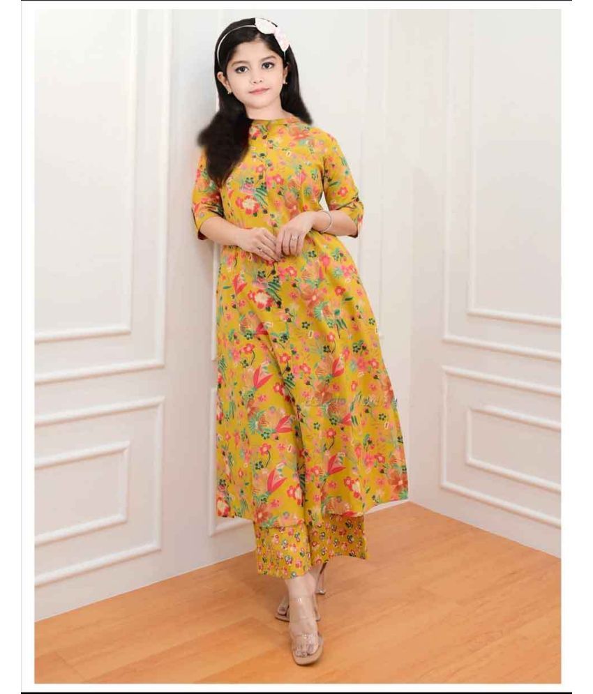     			Bholukart Girls Cotton Blend Kurti with Salwar ( Pack of 1 , Yellow )