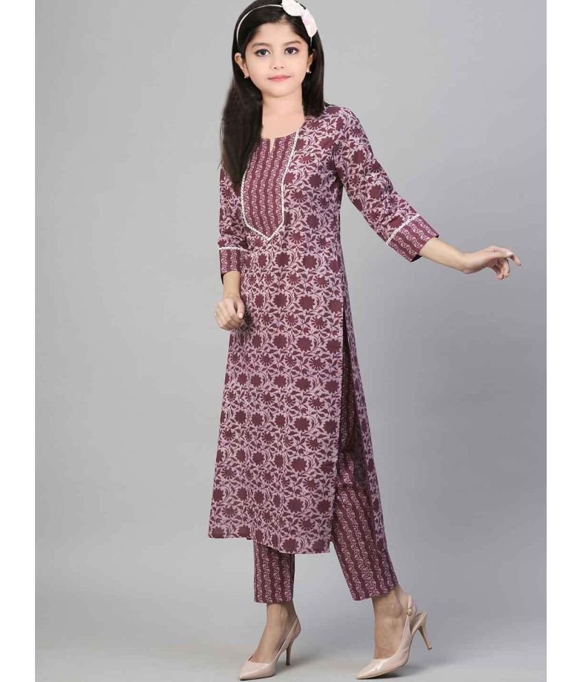     			Bholukart Girls Cotton Blend Kurti with Salwar ( Pack of 1 , Brown )