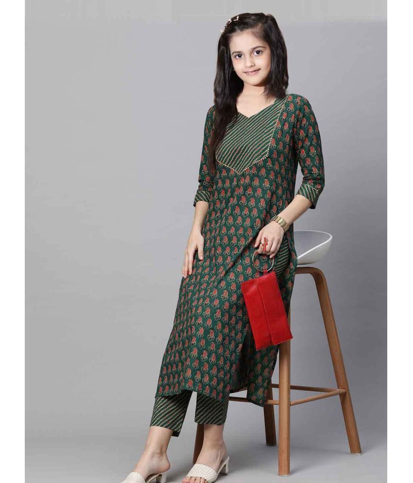     			Bholukart Girls Cotton Blend Kurti with Salwar ( Pack of 1 , Green )