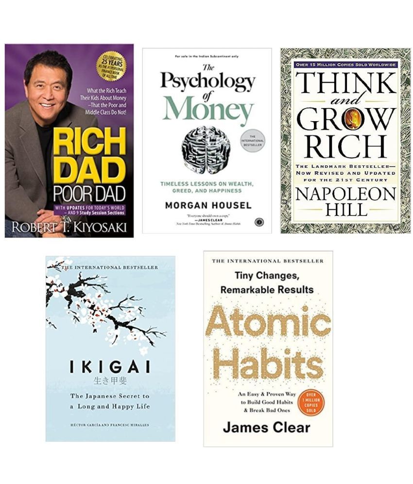     			Ikigai + The psychology of money + Think and grow rich + Atomic habit + Rich dad poor dad ( 5 books set english paperback )