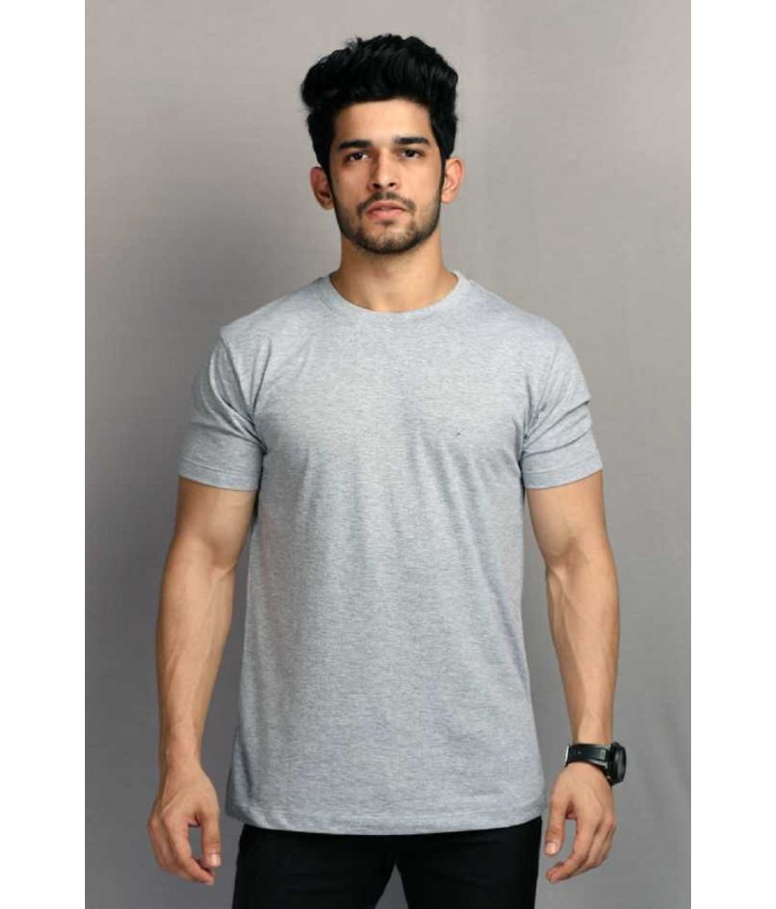     			risemax Cotton Blend Regular Fit Solid Half Sleeves Men's Round T-Shirt - Grey ( Pack of 1 )