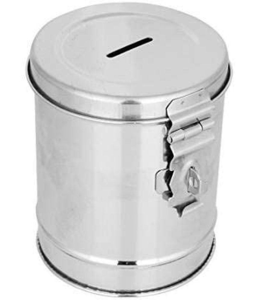     			100% Stainless Steel Round Shape Piggy Bank 14 cm | Money Bank Container,Piggy Banks Antique Coin Bank Box Money Organizer Gullak Coin | Money Box Silver