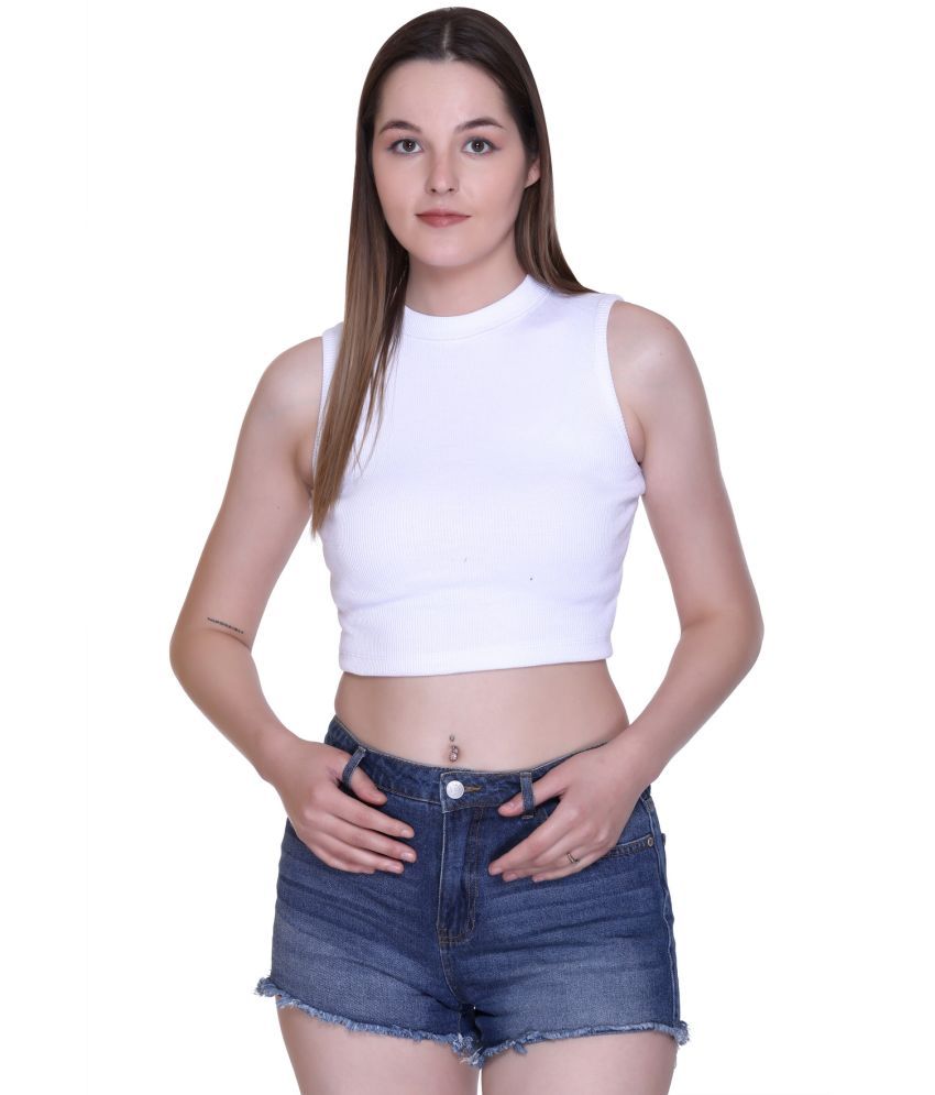     			Colors And Blends White Cotton Women's Crop Top ( Pack of 1 )