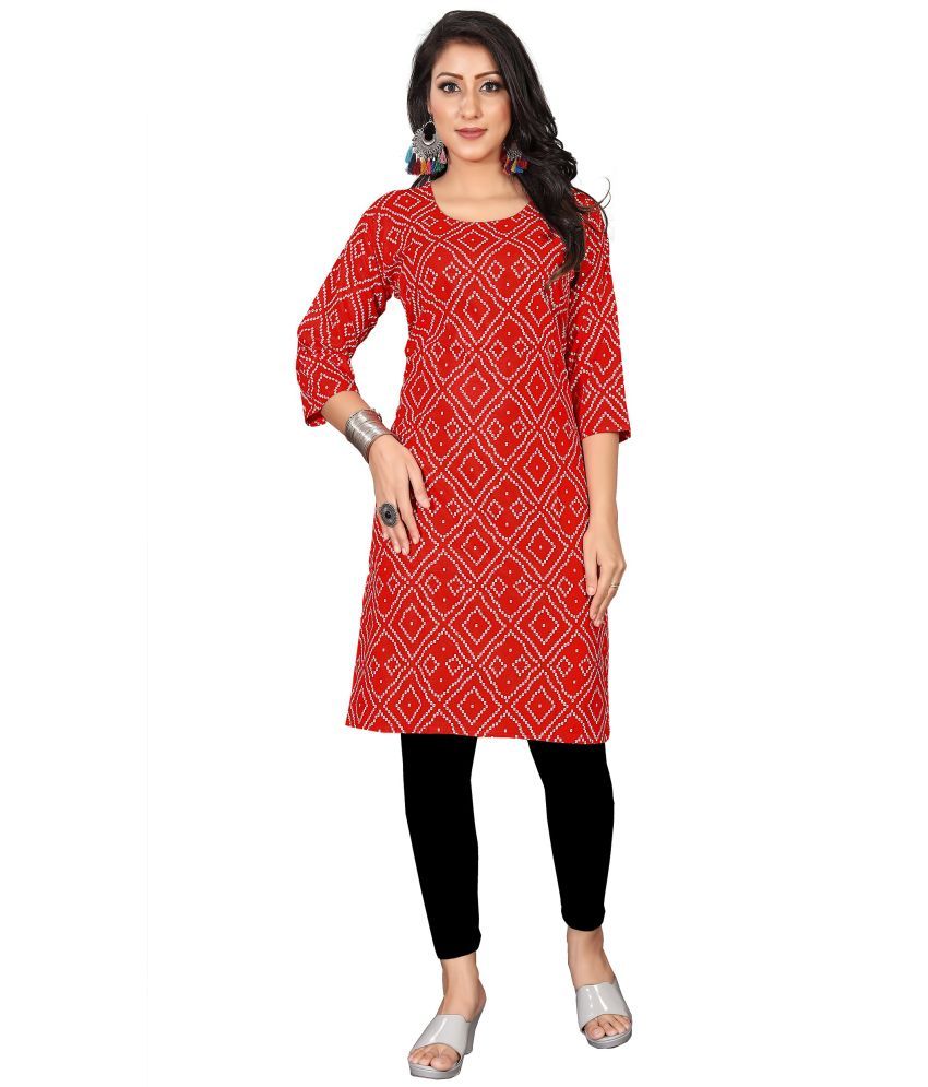     			RUNAYA NX Pack of 1 Viscose Rayon Printed A-line Women's Kurti - ( Red )