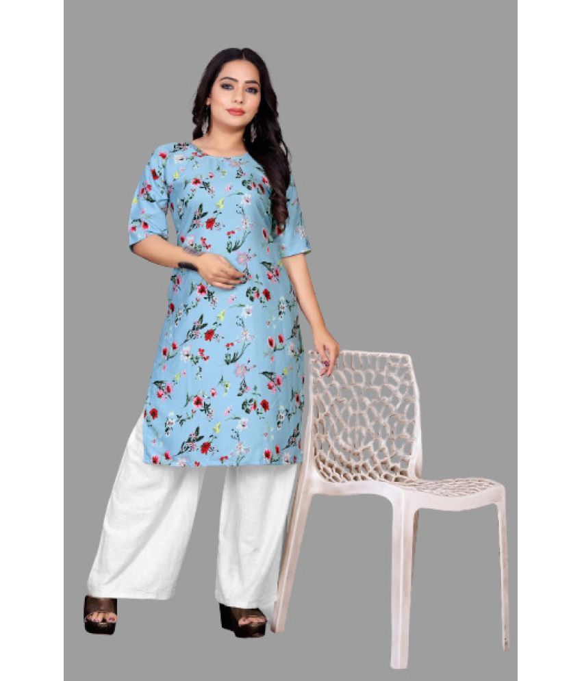     			RUNAYA NX Pack of 1 Rayon Printed A-line Women's Kurti - ( Light Blue )