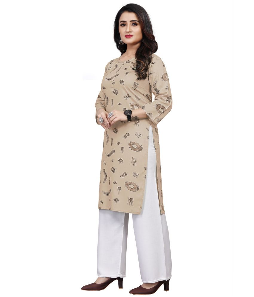     			RUNAYA NX Pack of 1 Viscose Rayon Printed Straight Women's Kurti - ( Beige )