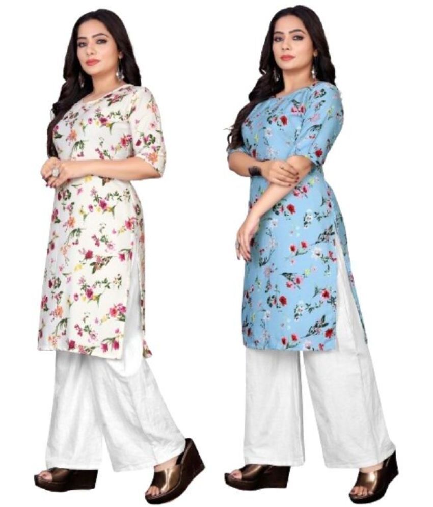     			RUNAYA NX Pack of 2 Viscose Rayon Printed A-line Women's Kurti - ( Blue )