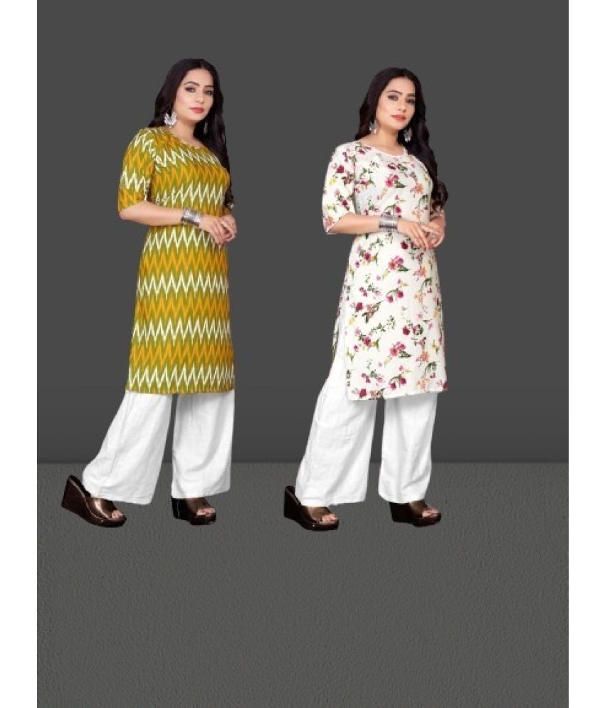     			RUNAYA NX Pack of 2 Crepe Printed A-line Women's Kurti - ( Yellow )