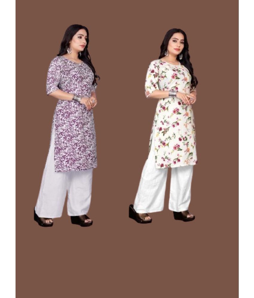     			RUNAYA NX Pack of 2 Viscose Rayon Printed A-line Women's Kurti - ( Orange )