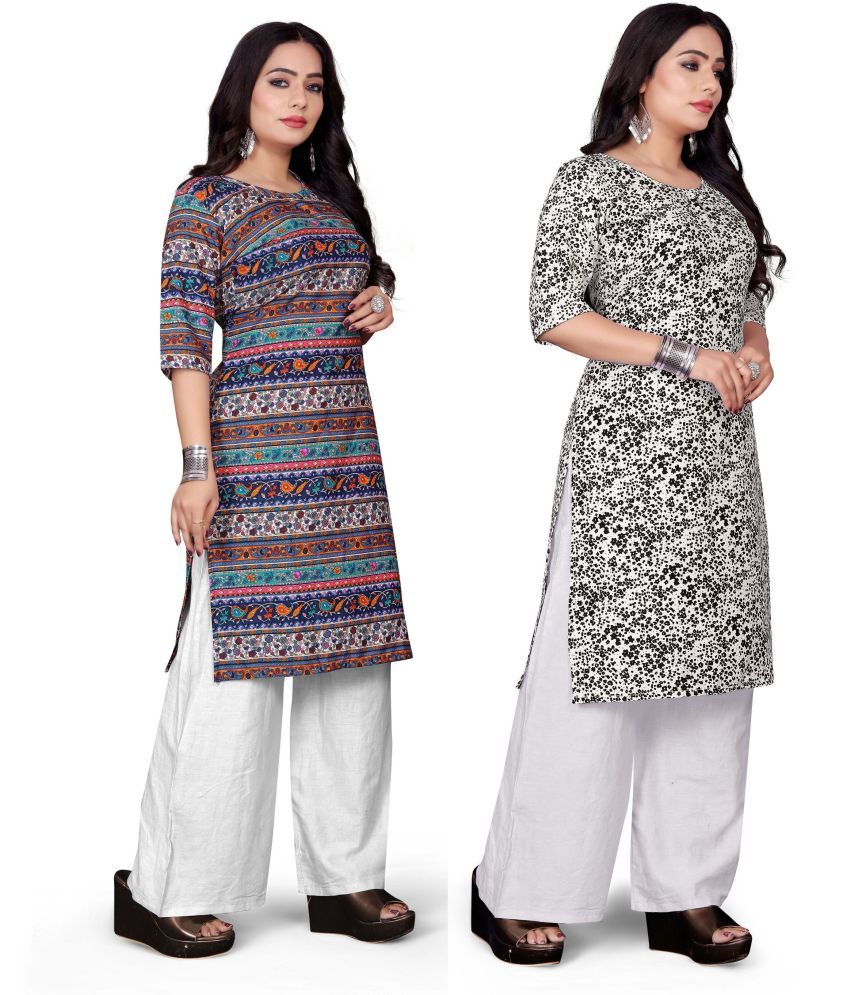     			RUNAYA NX Pack of 2 Rayon Printed Straight Women's Kurti - ( Multicolor )