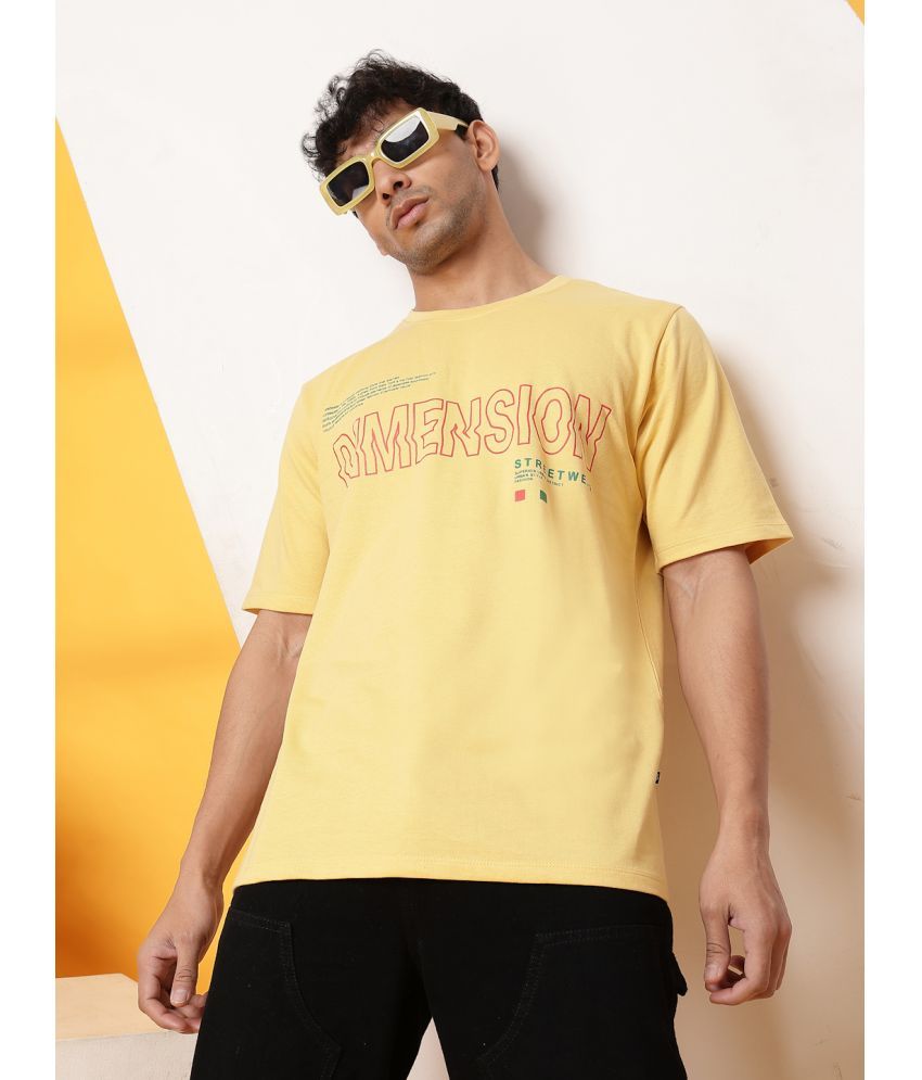     			Rigo Cotton Oversized Fit Printed Half Sleeves Men's Round T-Shirt - Yellow ( Pack of 1 )