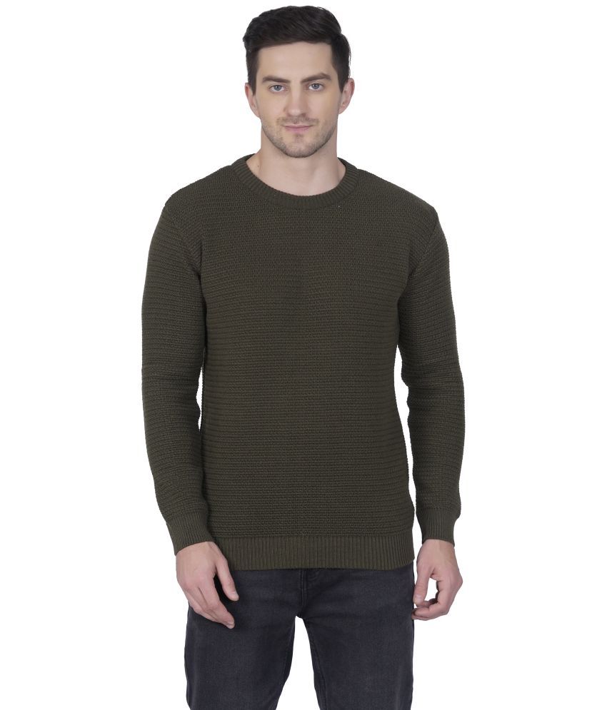     			RuarX Polyester Regular Fit Self Design Full Sleeves Men's Round T-Shirt - Olive ( Pack of 1 )