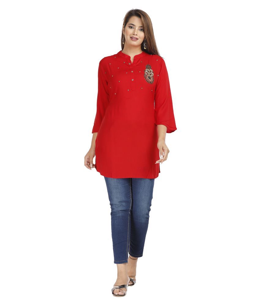     			HIGHLIGHT FASHION EXPORT - Red Rayon Women's Straight Kurti ( Pack of 1 )